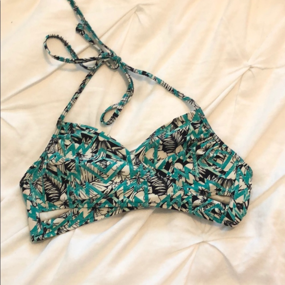 PINK black, turquoise and white swim top